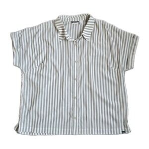 LL BEAN Green & Cream Stripe Tencel Short Sleeve Top Button Down Coastal Sz 1X